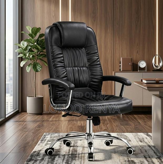 Office Chair; Leather Ergonomic Black Executive Office Chair