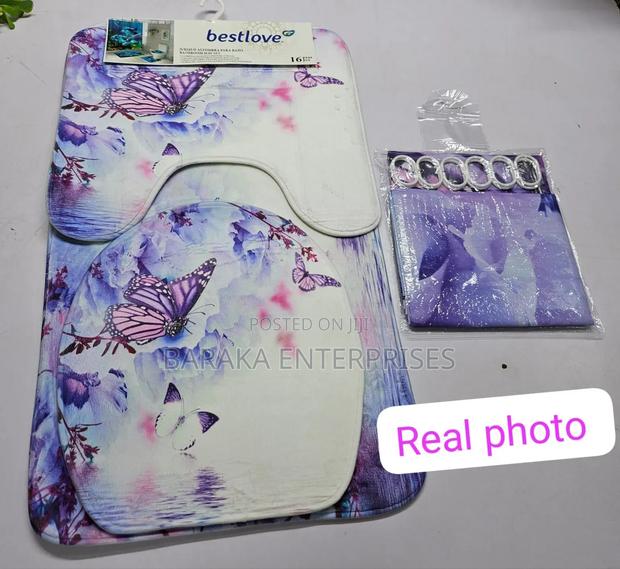3d 4in1 Bathroom Woolen Mats With a Waterproof Shower Curtain - thumbnail 3