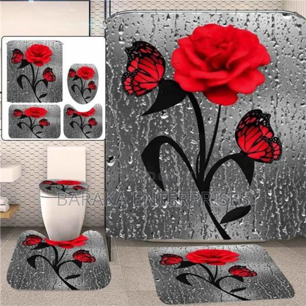 3d 4in1 Bathroom Woolen Mats With a Waterproof Shower Curtain - thumbnail 7