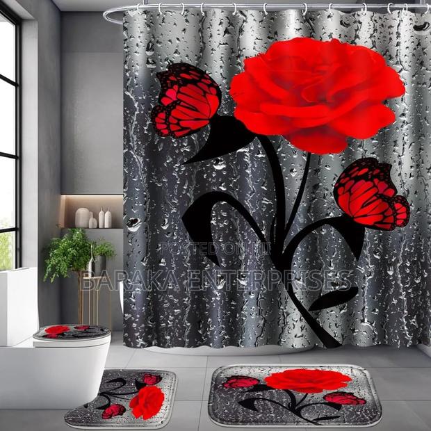 3d 4in1 Bathroom Woolen Mats With a Waterproof Shower Curtain - thumbnail 17