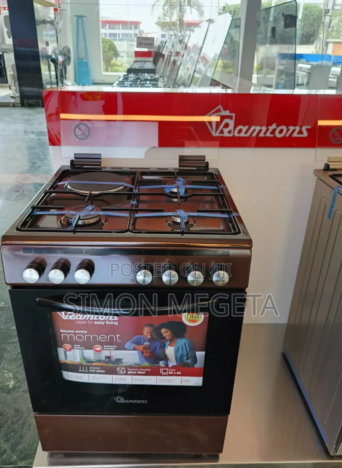 Ramtons Standing Cooker 60*60cm. 3g+1e . Electric Oven. Rc 605(Brown)