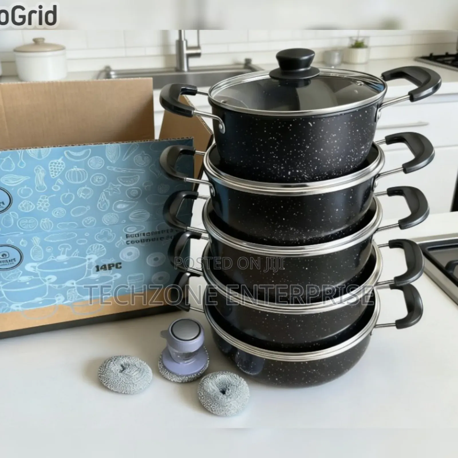 14 Pieces Non Stick Cookware Set With Glass Lid 