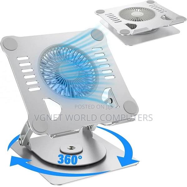 Metallic Rotating Laptop Stand With Cooling Fan Adjustable Height - thumbnail 3