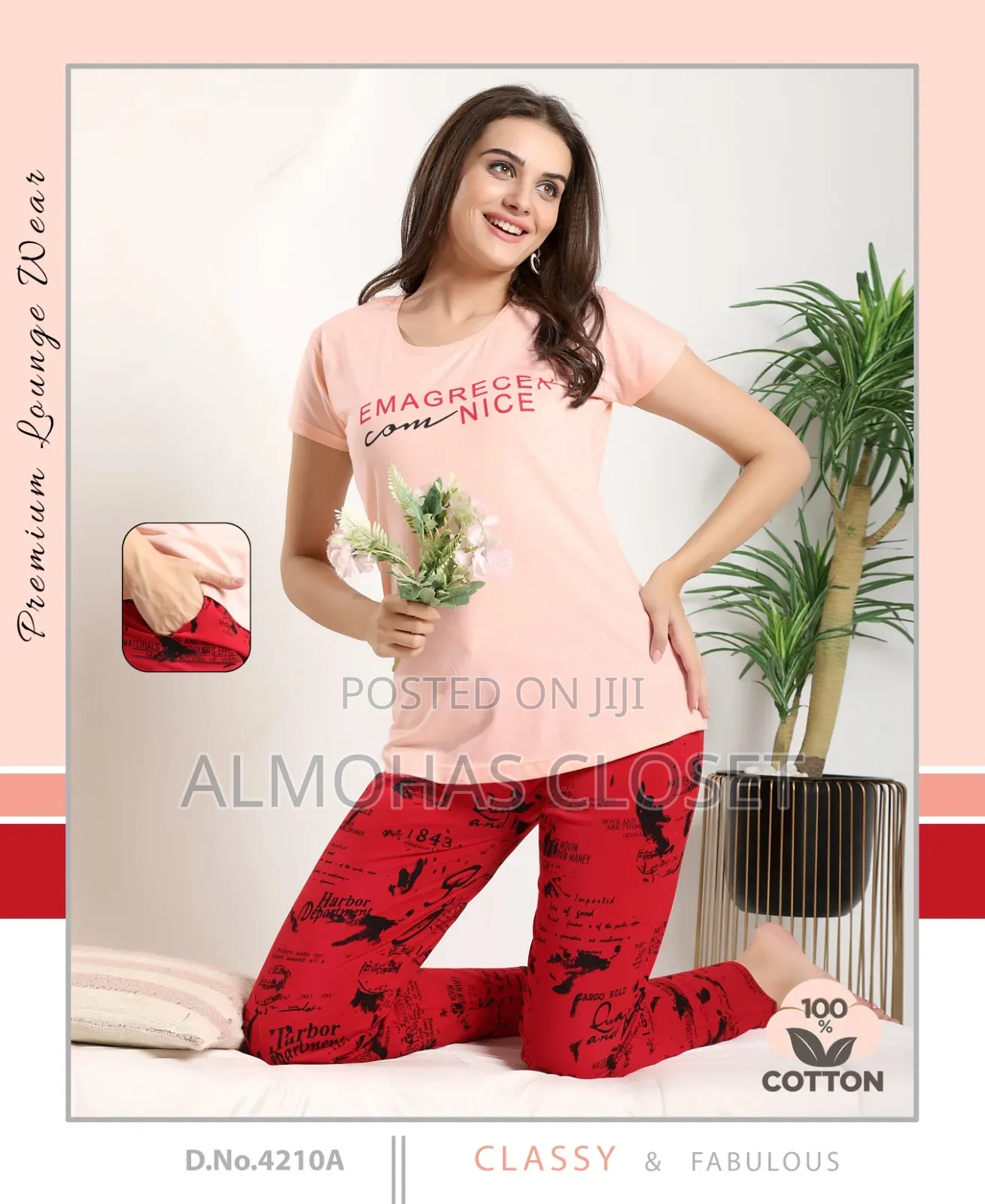 Women’S Cotton T-Shirt Pyjama Set –Nightwear Loungewear