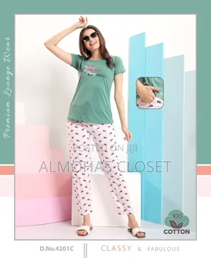 Women’S Cotton T-Shirt Pyjama Set –Nightwear Loungewear