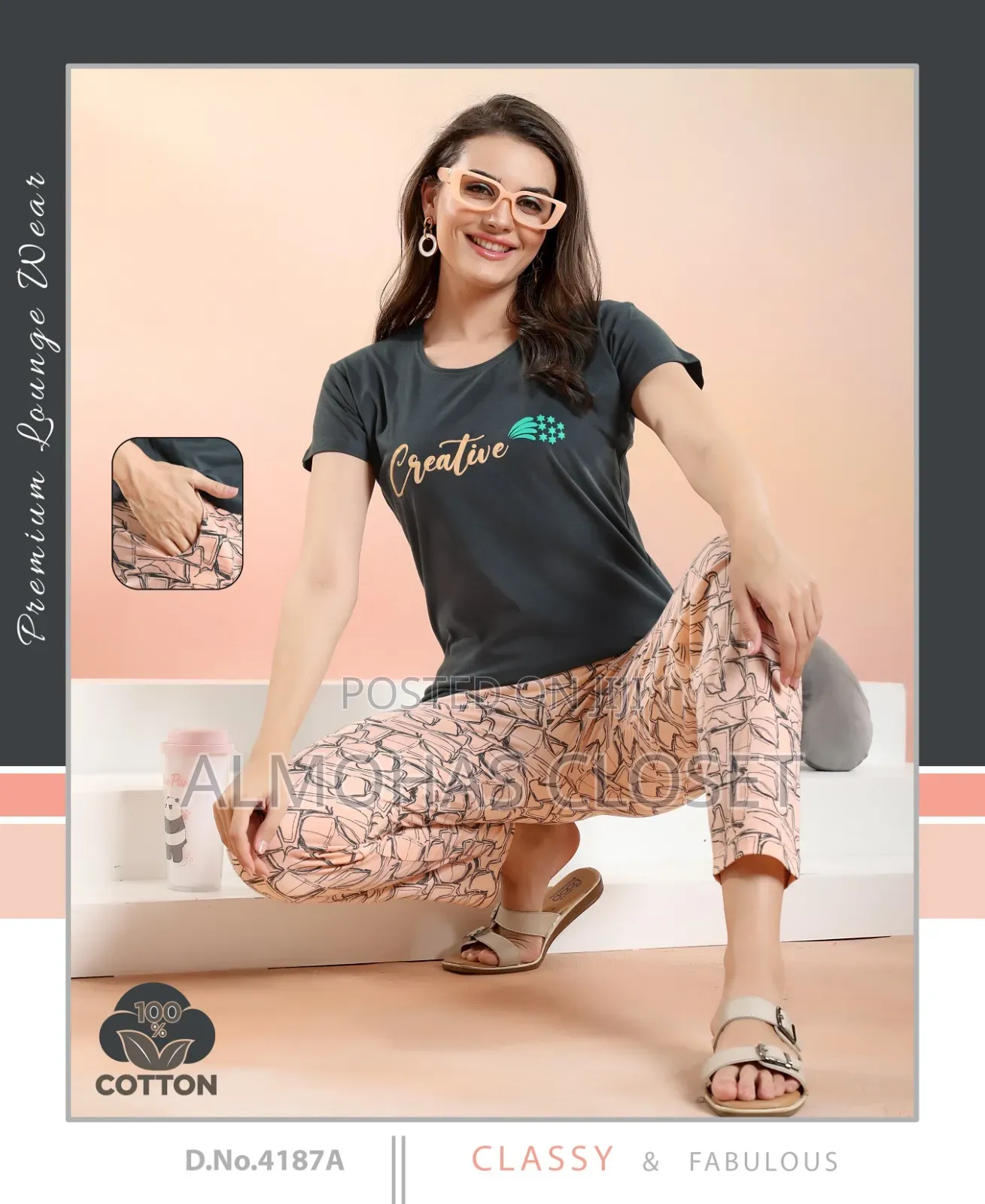 Women’S Cotton T-Shirt Pyjama Set –Nightwear Loungewear