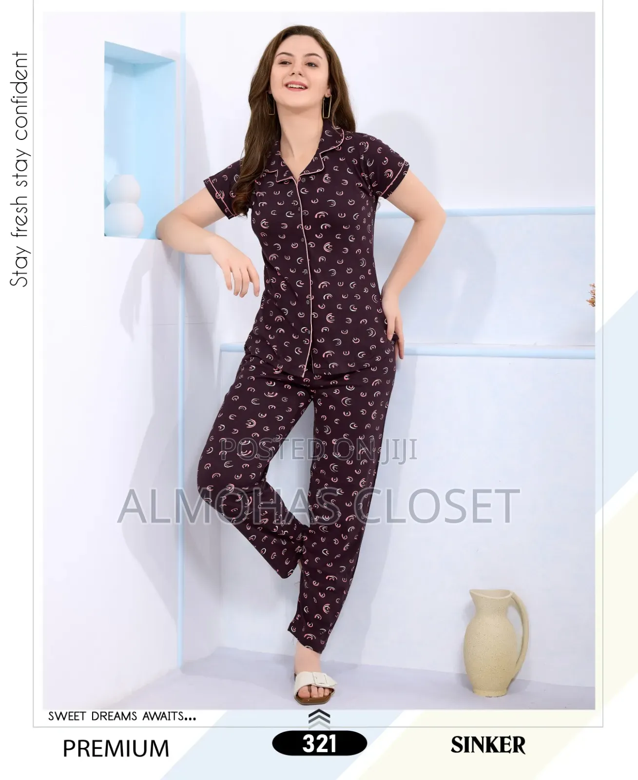 Women’S Open Front Cotton Pyjama Set –Comfortable Loungewear