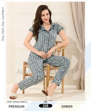 Women’S Open Front Cotton Pyjama Set –Comfortable Loungewear