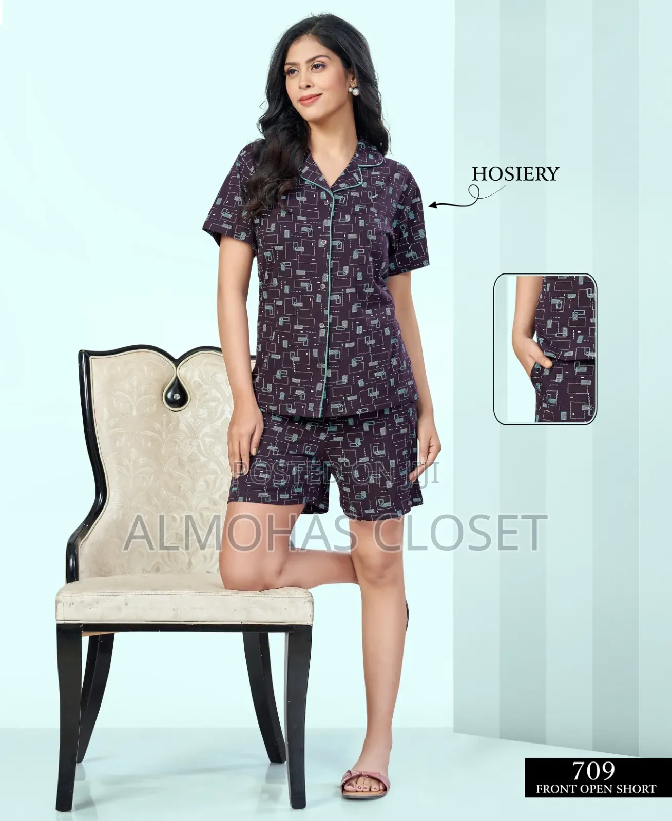 Women’S Open Front Cotton Pyjama Set –Comfortable Loungewear