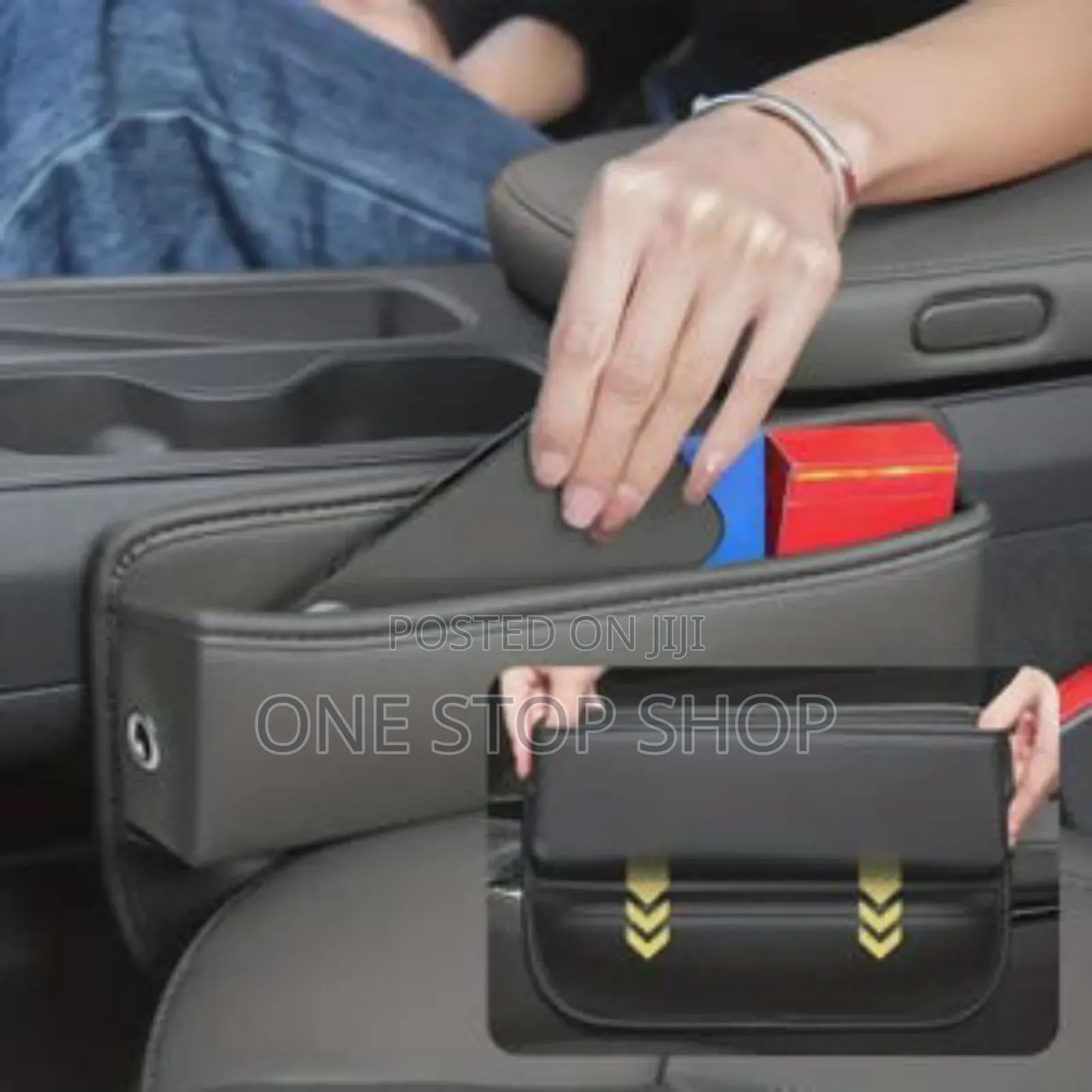 1pc Black Front Seat Gapfiller Organizer Pu Leather Storage Organizer