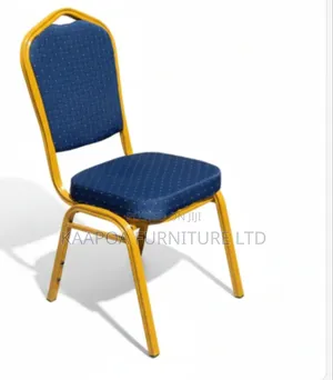 Banquet or Conference Chair - Blue Upholstery With Gold Frame
