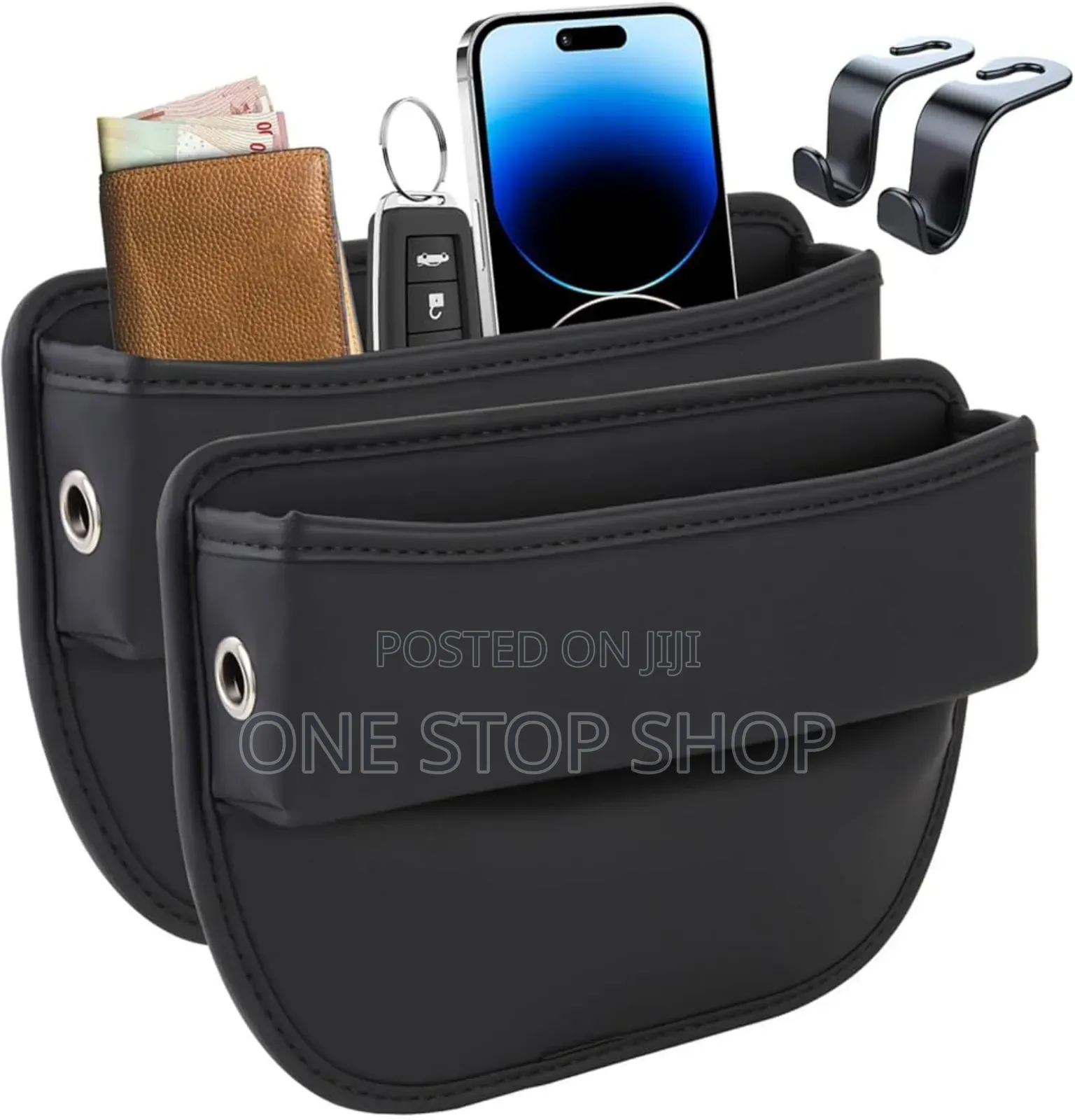 2pc Black Front Seat Left/Right Side Gap Filler With Pocket Organizer