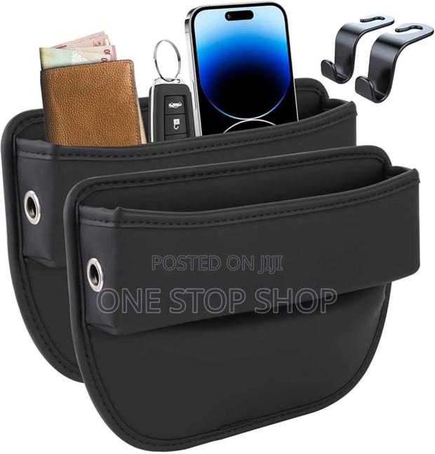 2pc Black Front Seat Left/Right Side Gap Filler With Pocket Organizer