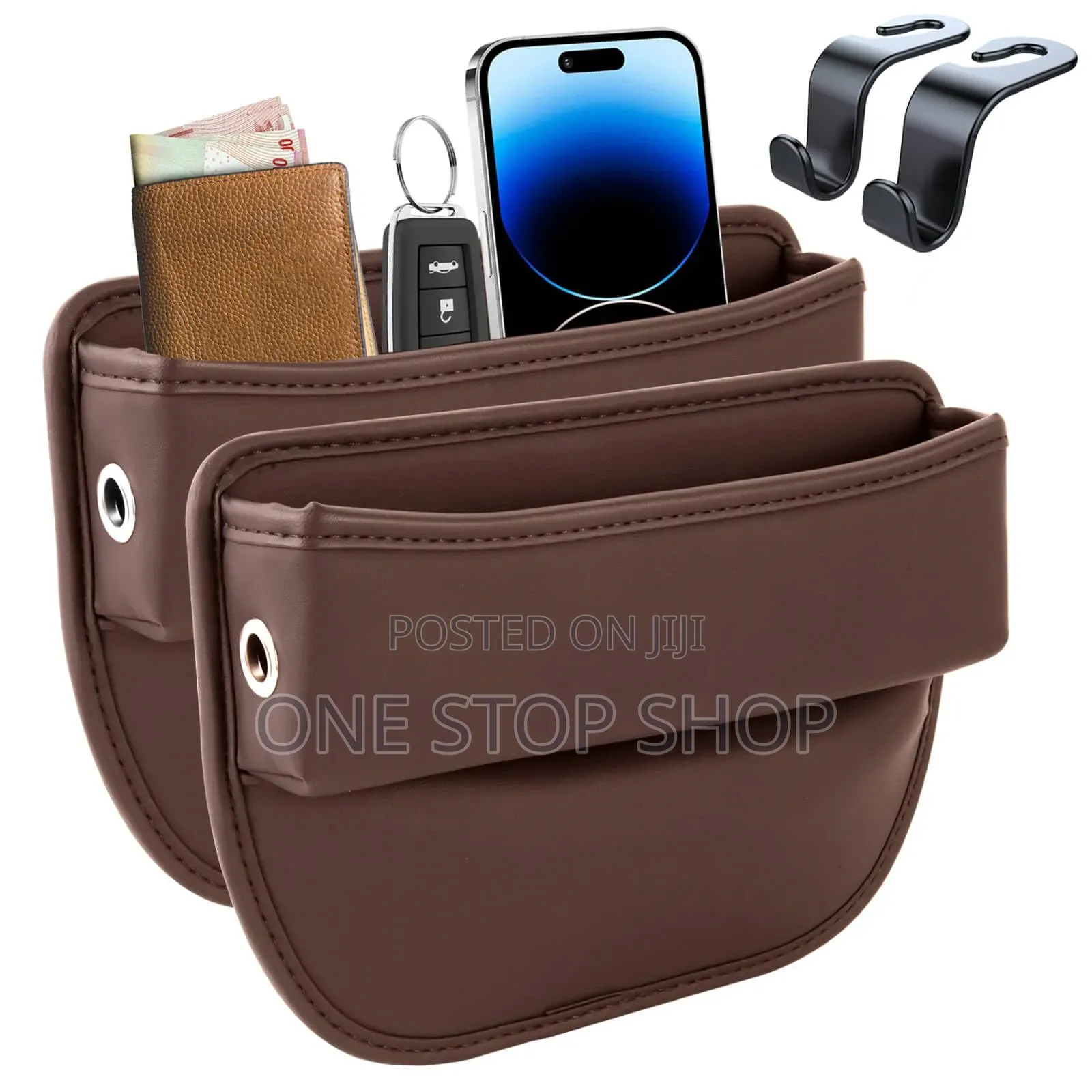 2pcs Brown Seat Console Gap Filler Side Organizer Pocket