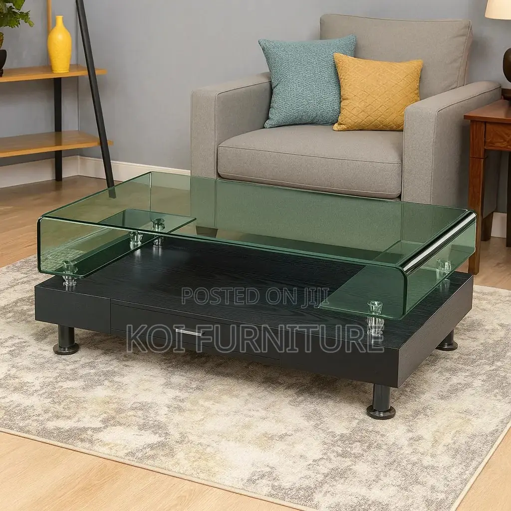 Coffee Table; Rectangular Coffee Table With Glass Top