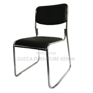 Armless Leather Padded Office Chrome Chair