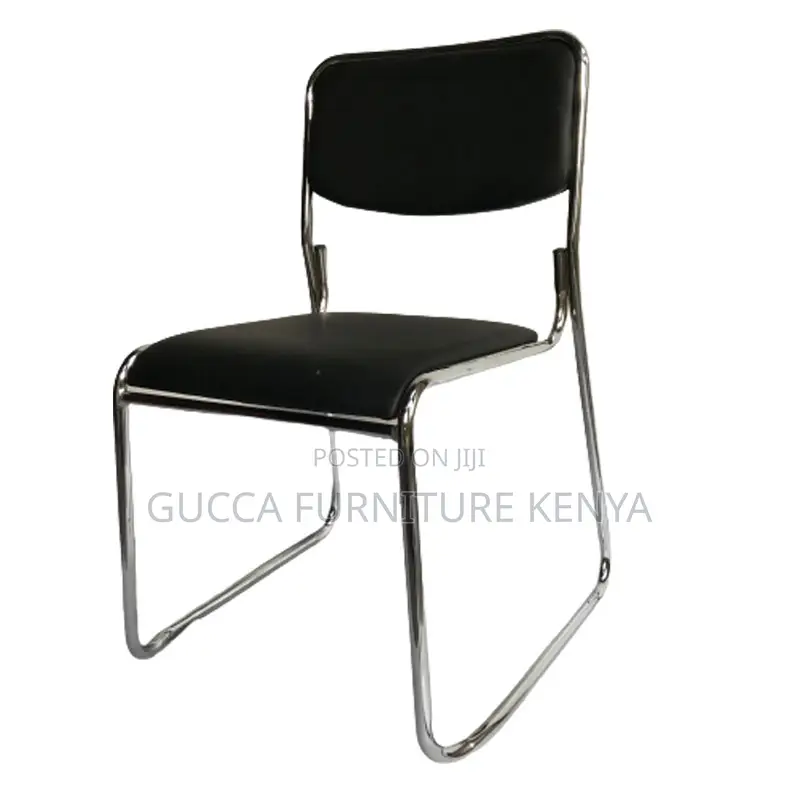 Armless Leather Padded Office Chrome Chair