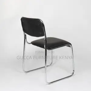 Armless Leather Padded Office Chrome Chair