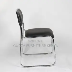 Armless Leather Padded Office Chrome Chair