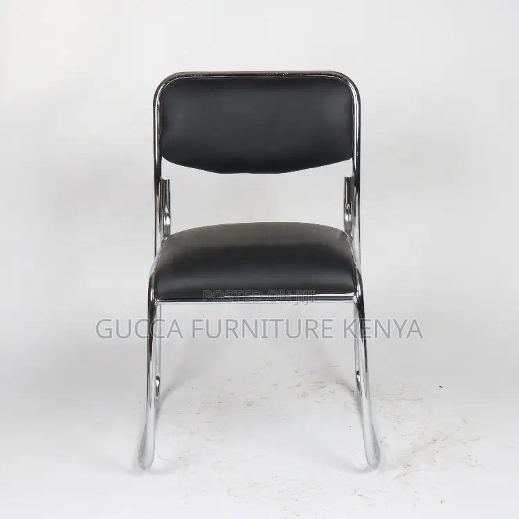 Armless Leather Padded Office Chrome Chair
