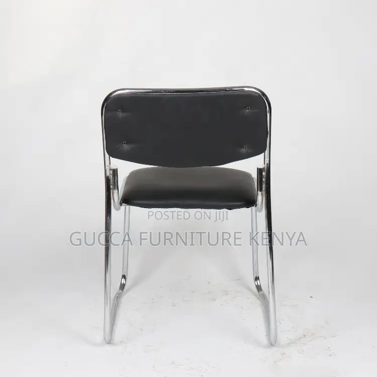 Armless Leather Padded Office Chrome Chair