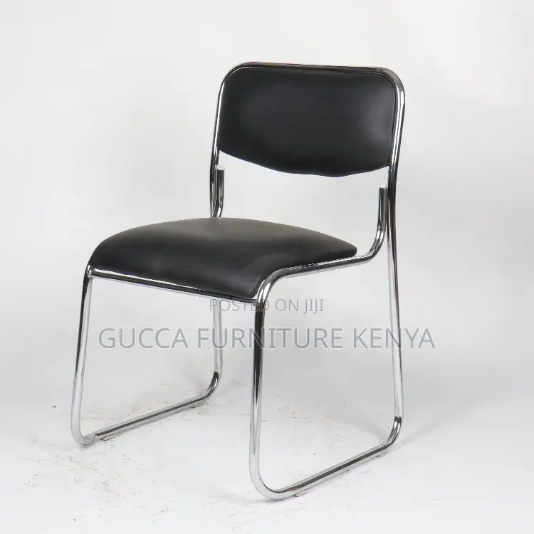 Armless Leather Padded Office Chrome Chair