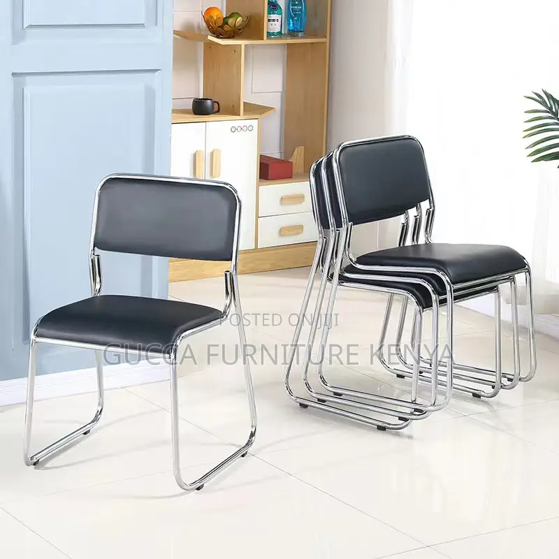Armless Leather Padded Office Chrome Chair