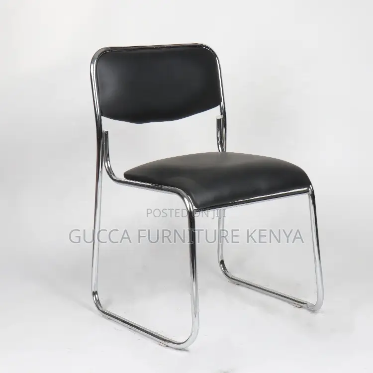 Armless Leather Padded Office Chrome Chair