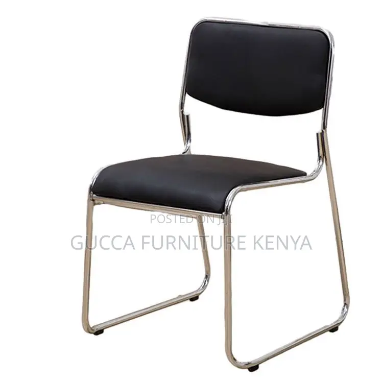 Armless Leather Padded Office Chrome Chair