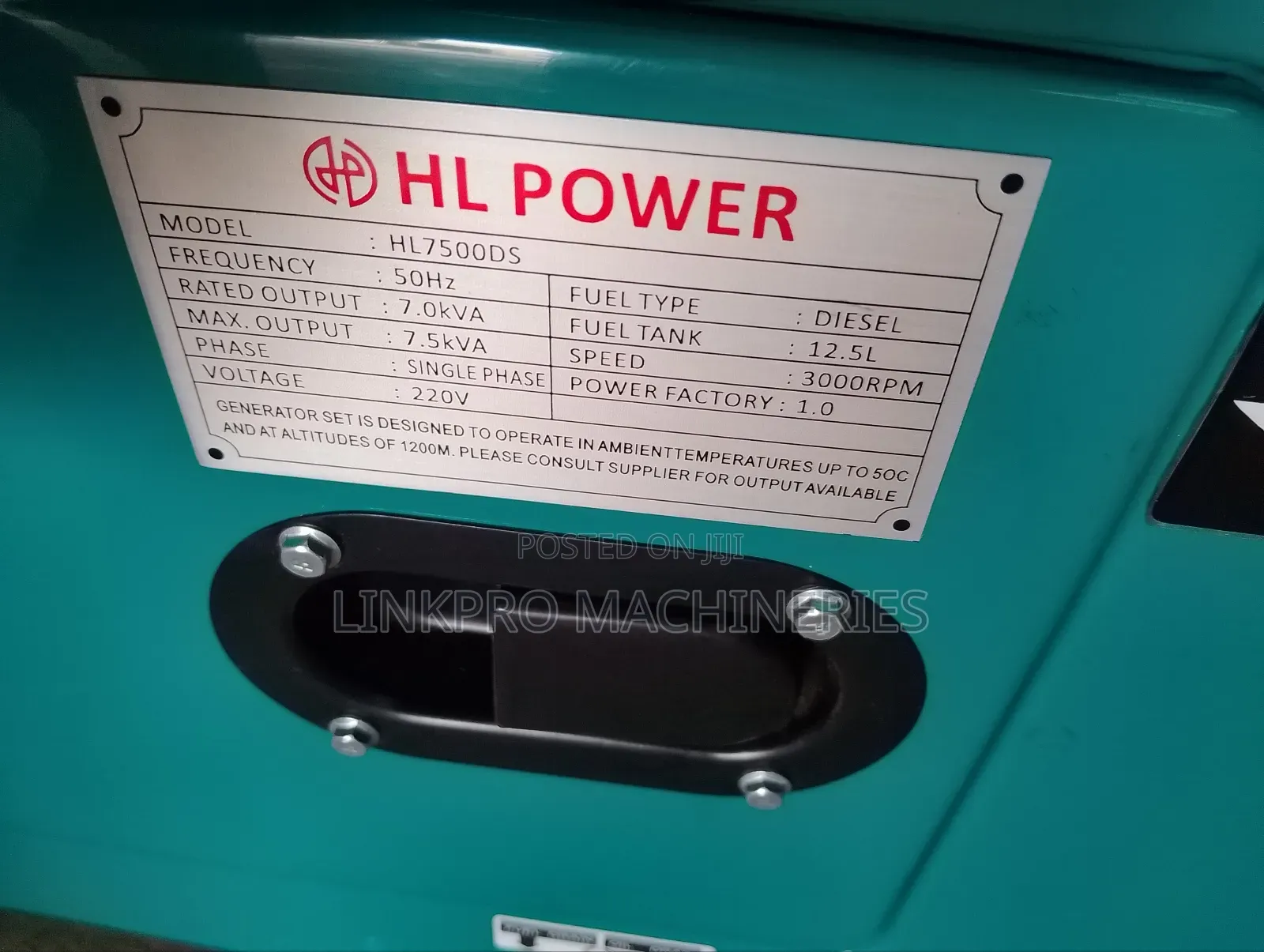Hl7500ds. Hl Power Single Phase 7.5 Kva Diesel Generator