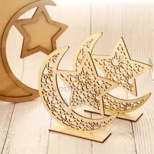 Star Moon Wooden Craft Ornament – Ramadan Decoration