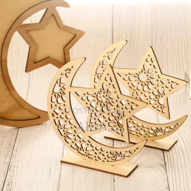 Star Moon Wooden Craft Ornament – Ramadan Decoration
