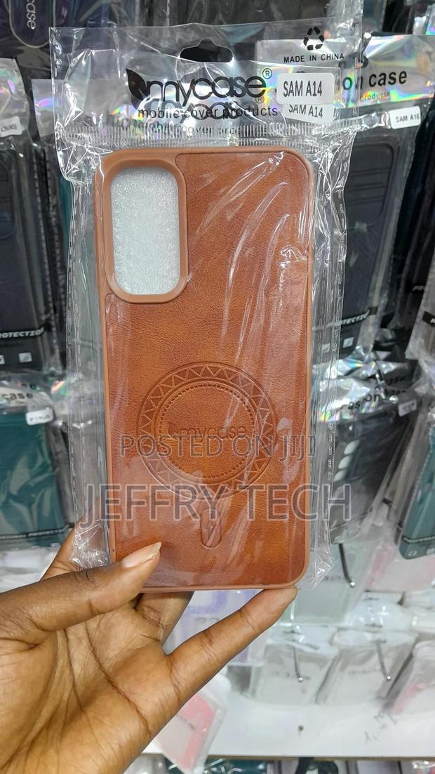 Sint Galaxy A14 Reinforced Silicone With a Layer of Leather Case-Brown - main view