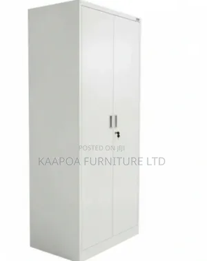 Tall Metal Storage Cabinet With Double Doors - White/ Office Cabinet