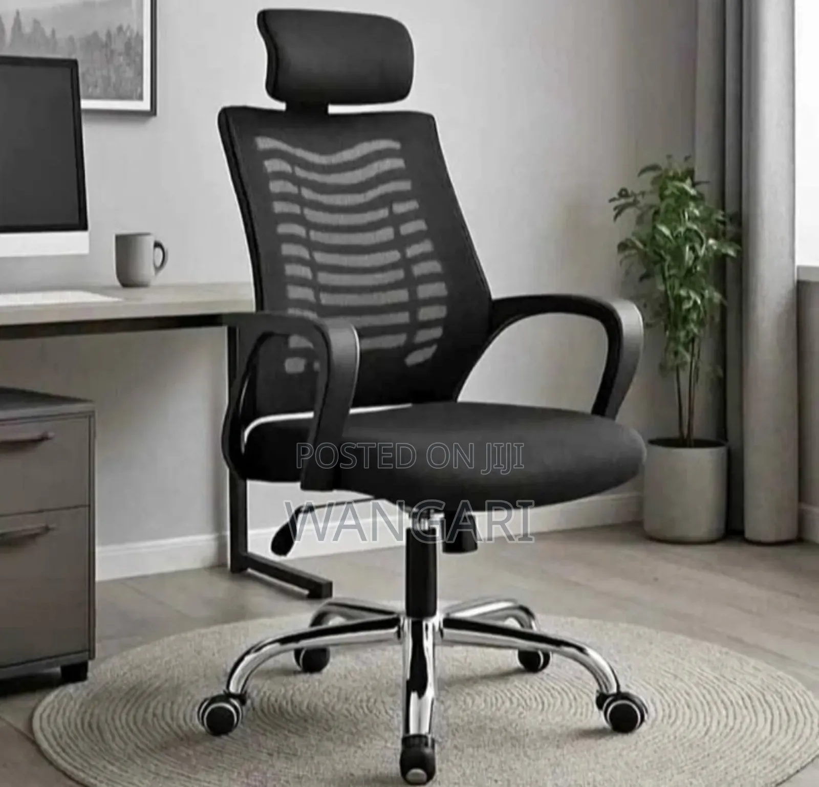 Assembled Black Office Chair With Headrest