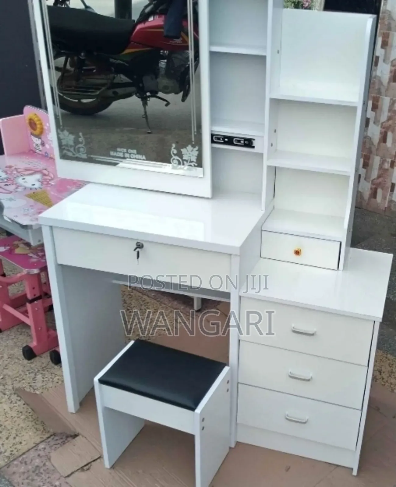 Dressing Table With Sliding Mirror and Make Up Stool
