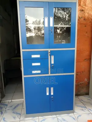 Office Cabinet: Industrial Blue Steel Office Storage Locker With Safe