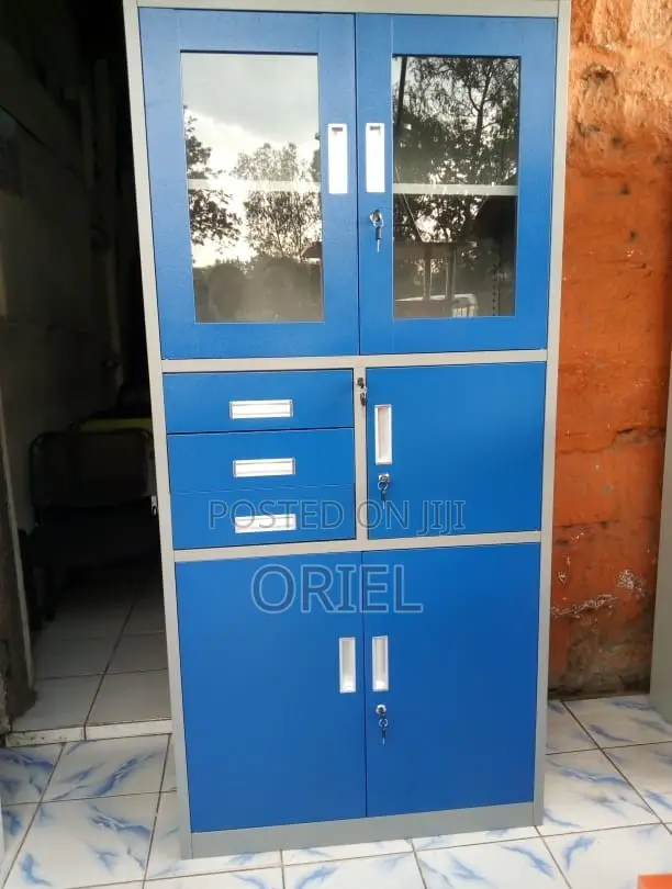 Office Cabinet: Industrial Blue Steel Office Storage Locker With Safe