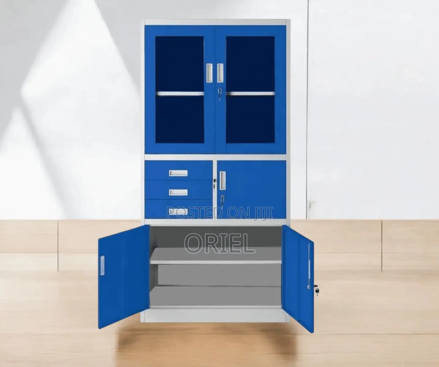 Office Cabinet: Industrial Blue Steel Office Storage Locker With Safe