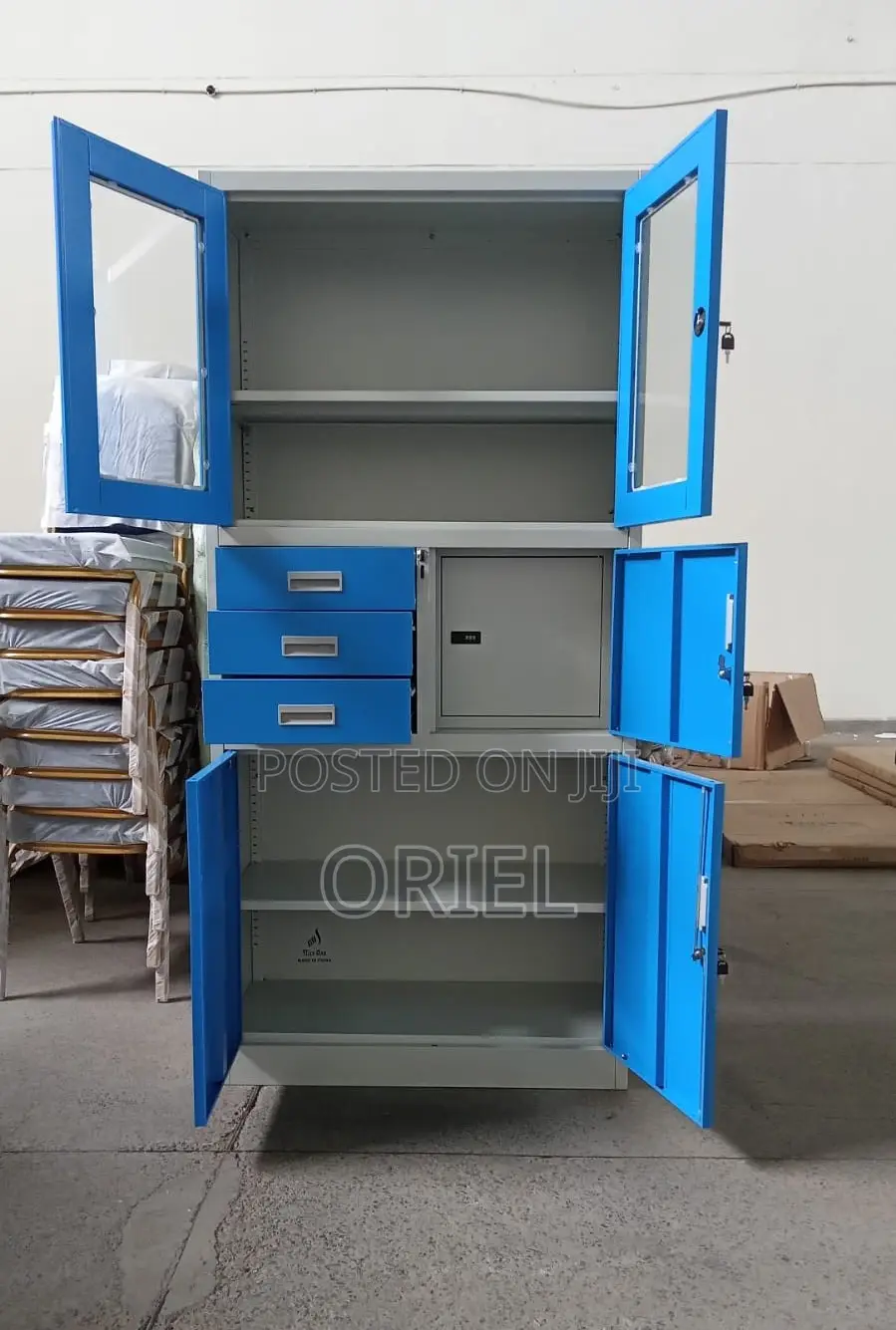 Office Cabinet: Industrial Blue Steel Office Storage Locker With Safe