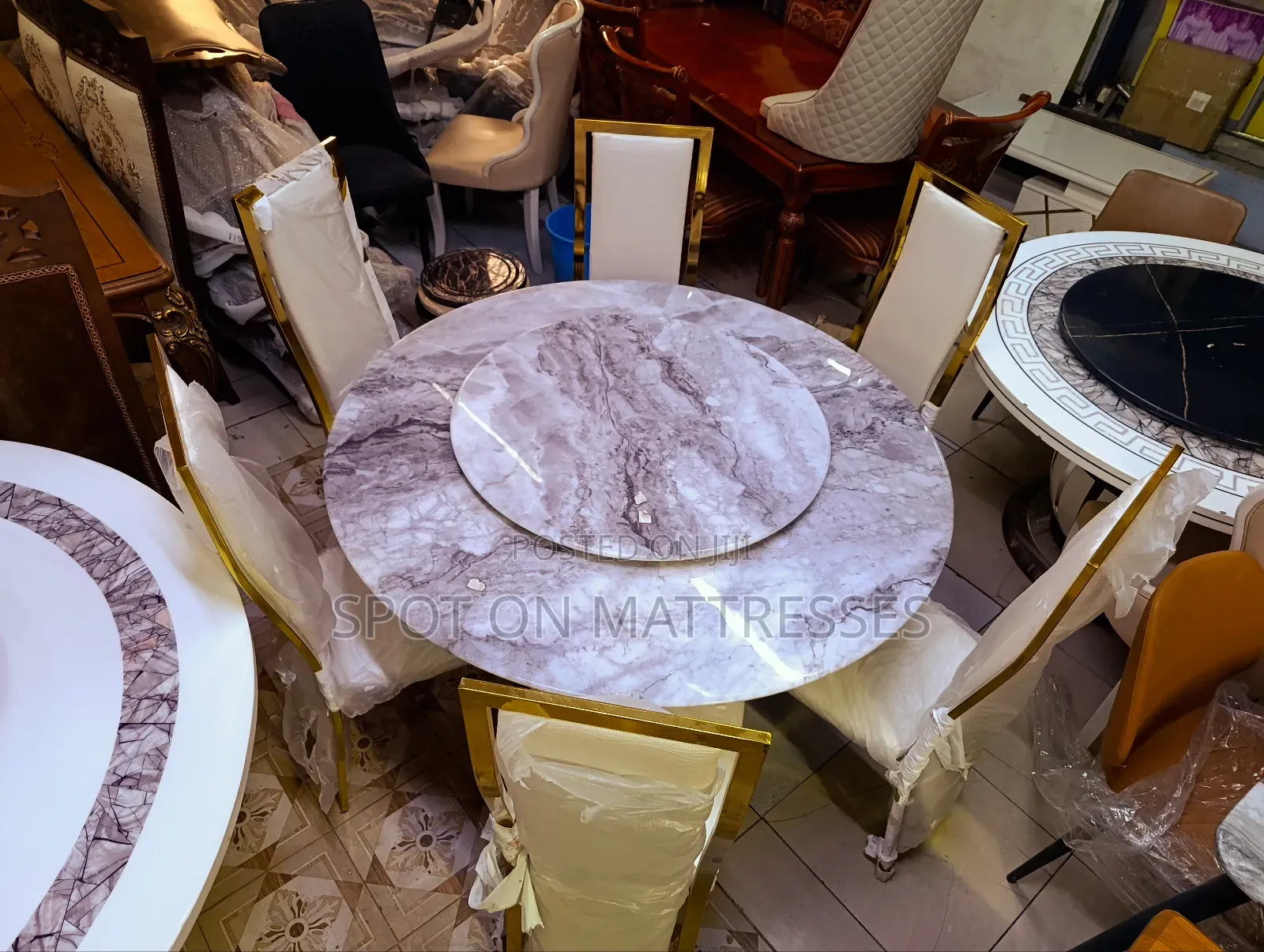 6 Seater Dining Set (Spinning Marble Top Table) + Free Home Delivery.