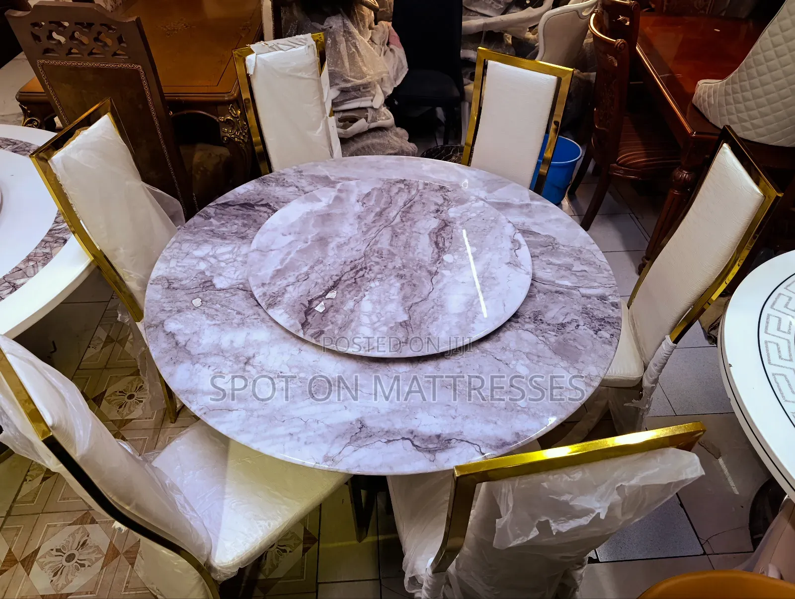 6 Seater Dining Set (Spinning Marble Top Table) + Free Home Delivery.