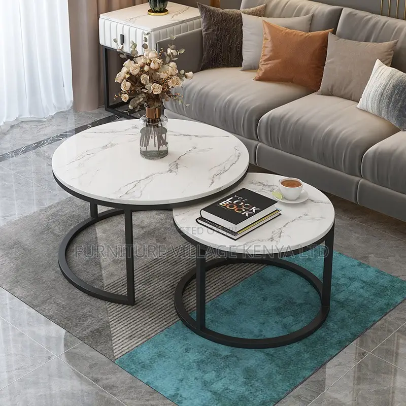 Coffee Table; Marble Round Nesting Coffee Table