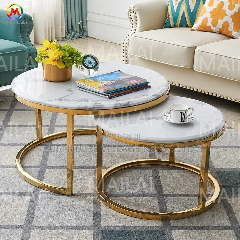 Coffee Table; Marble Round Nesting Coffee Table