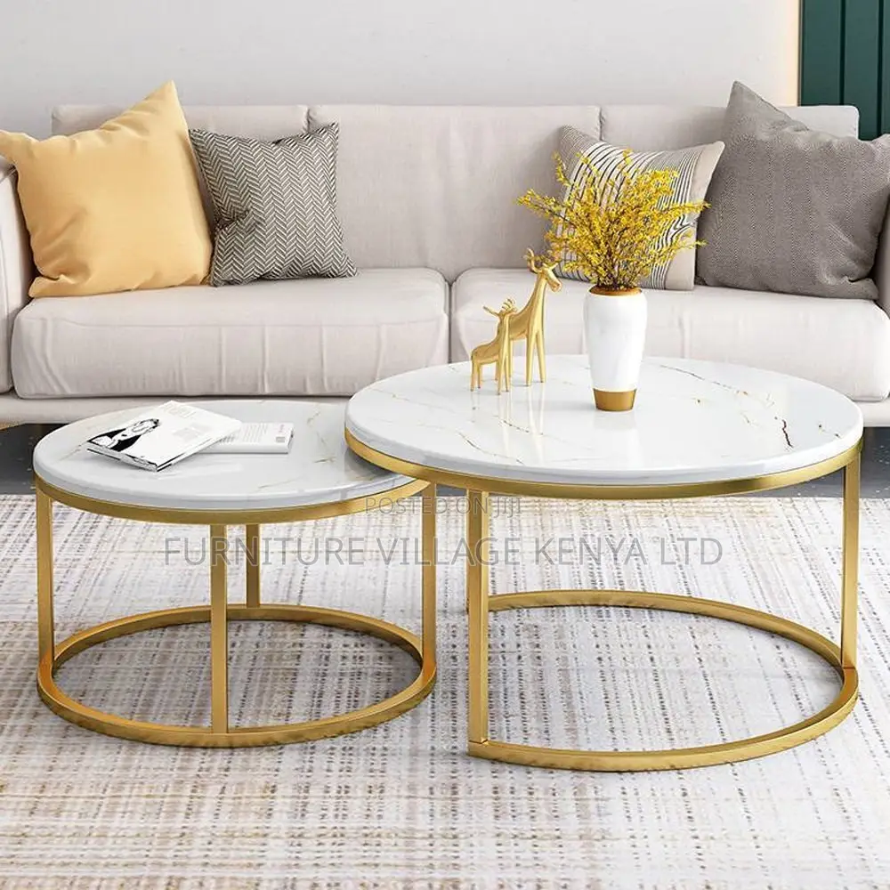 Coffee Table; Marble Round Nesting Coffee Table