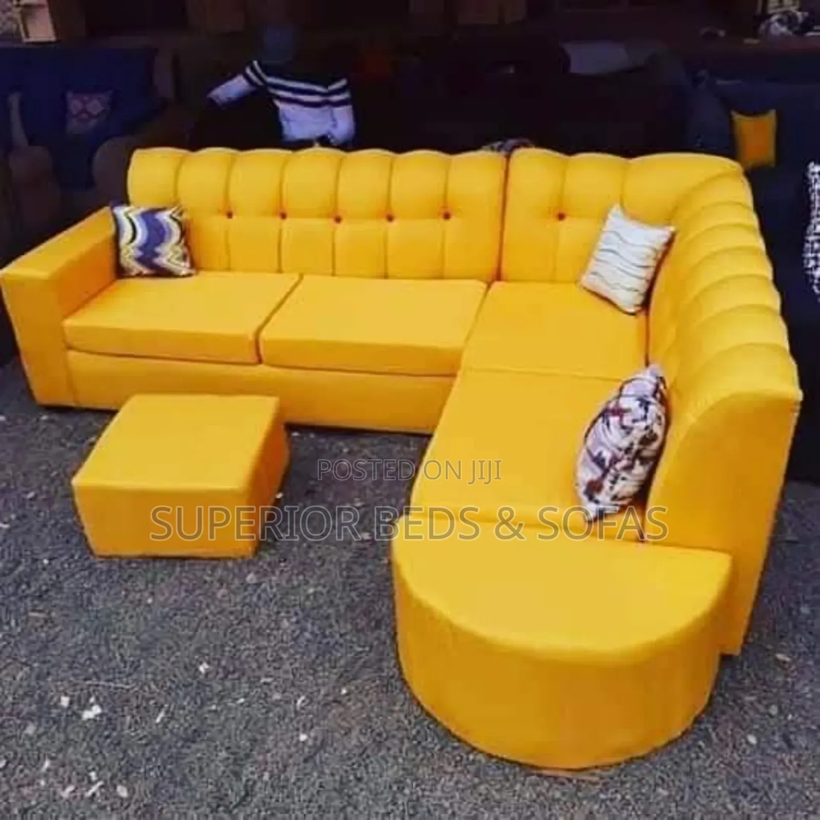 Yellow L-Shaped Tufted Corner Sofa( 6 Seater)