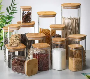 Square Bamboo Lid Glass Jar 1950ml Airtight Kitchen Storage
- Rb