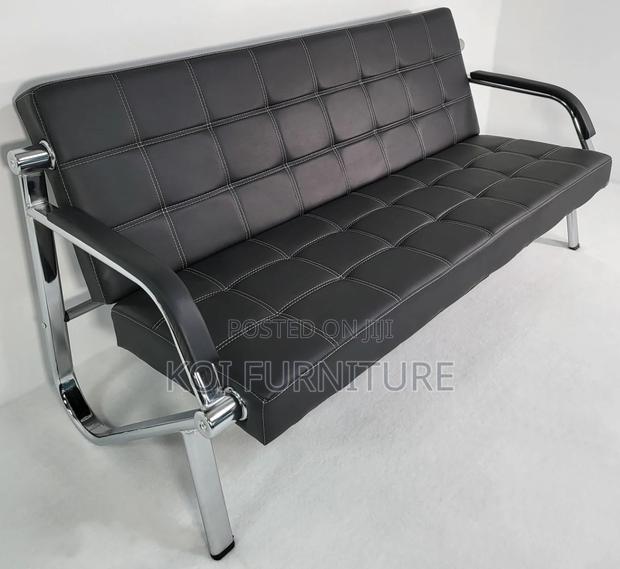 Office Sofa : 5-Seater Black Leather Office Lounge Sofa