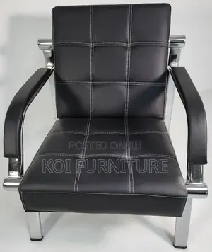 Office Sofa : 5-Seater Black Leather Office Lounge Sofa