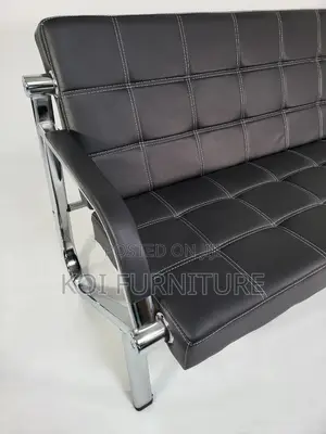 Office Sofa : 5-Seater Black Leather Office Lounge Sofa